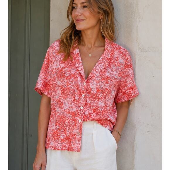 Cynthia Rowley Tops - Cynthia Rowley Landscape Linen Shirt Blouse Small Summer Resort